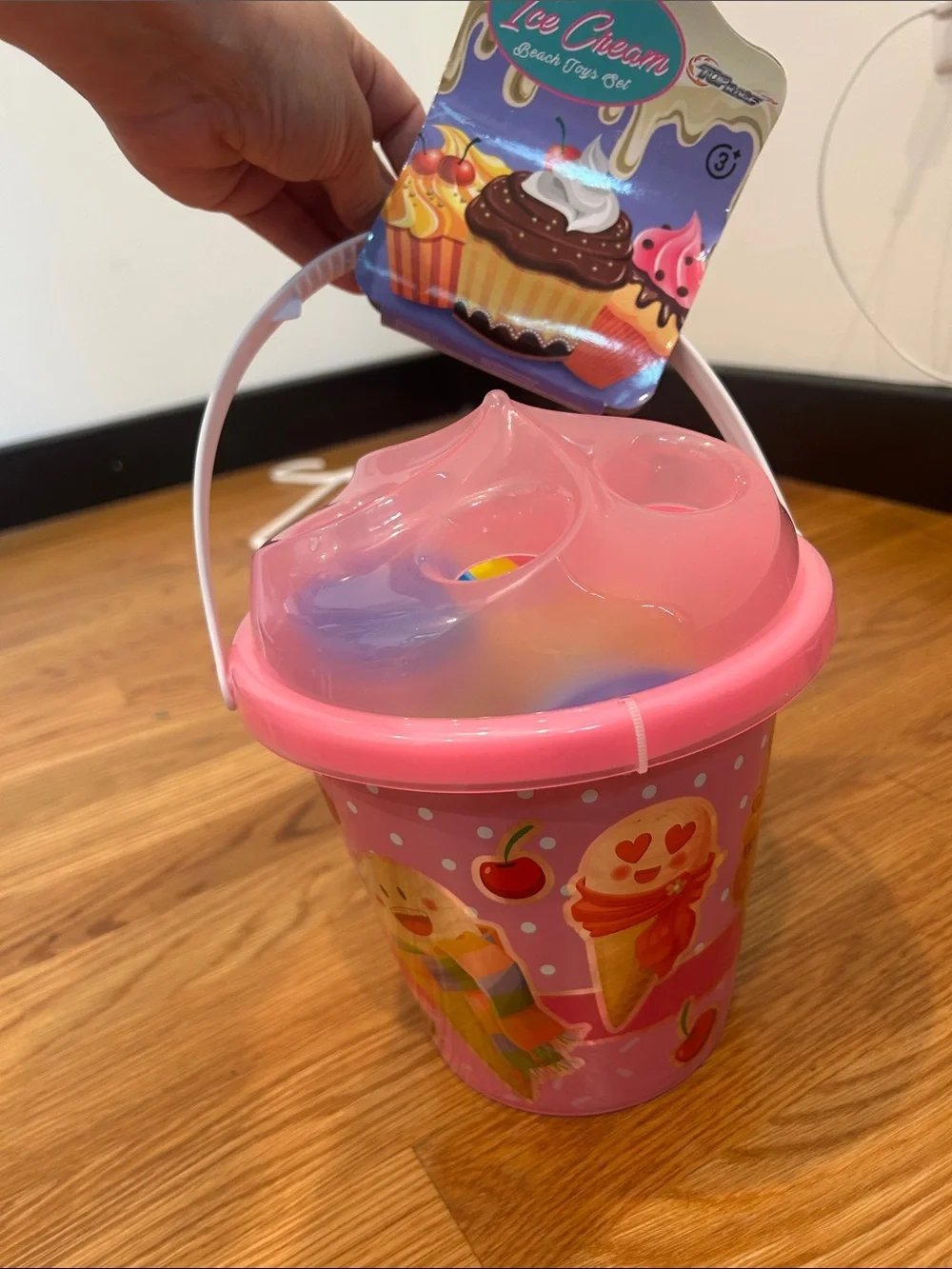 New Pink Ice Cream Cone Kids Pail and play set with Lid summer girls bucket